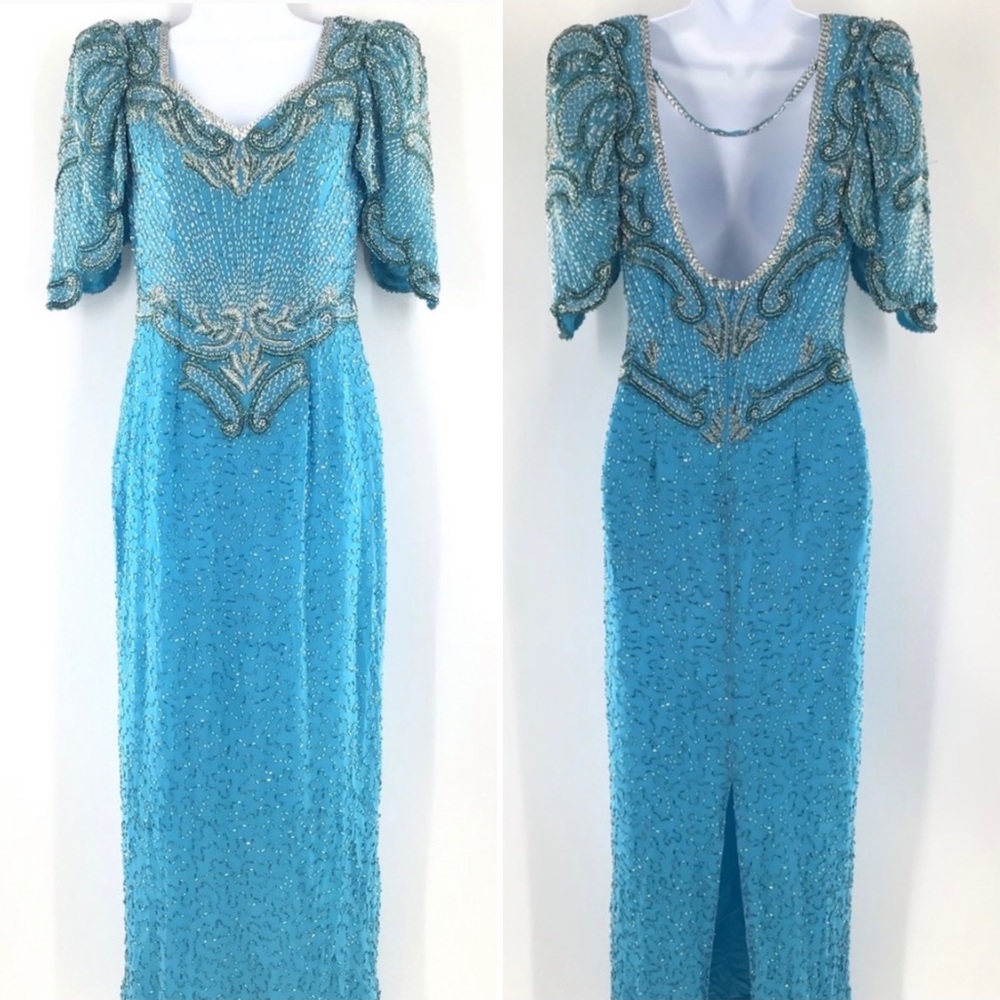 Lillie Rubin- Beaded Gown w Scalloped Sleeves